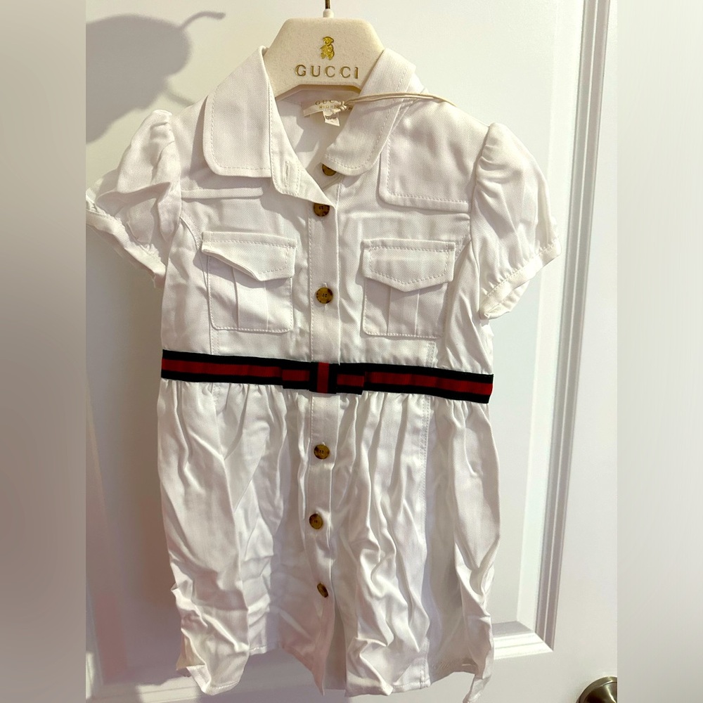 Gucci baby 12-18 months web white dress Authentic. Never worn!
